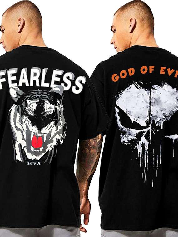 pack of 2 men printed round neck polyester multicolor t-shirt