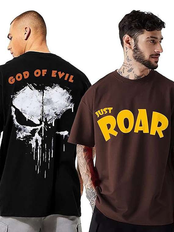 pack of 2 men printed round neck polyester multicolor t-shirt