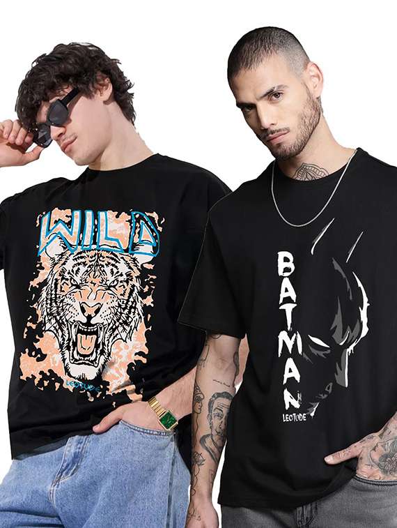 pack of 2 men printed round neck polyester multicolor t-shirt