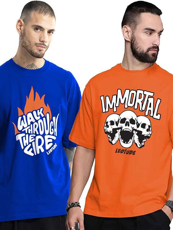 pack of 2 men printed round neck polyester multicolor t-shirt