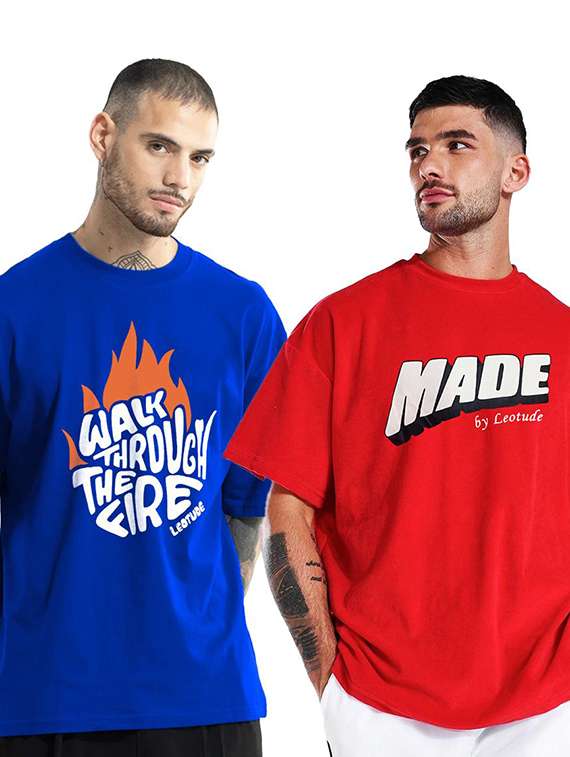 pack of 2 men printed round neck polyester multicolor t-shirt