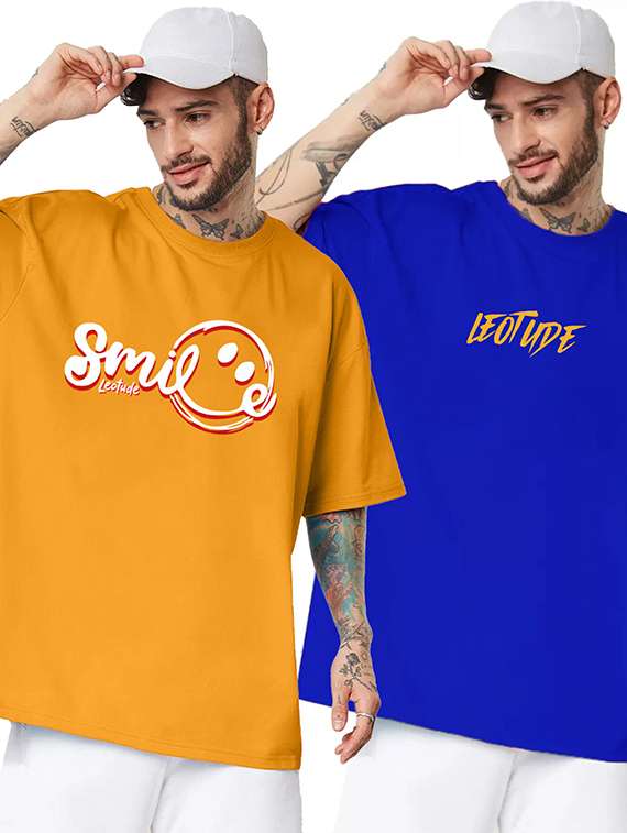pack of 2 men printed round neck polyester multicolor t-shirt