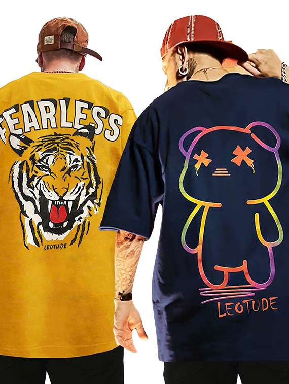 pack of 2 men printed round neck polyester multicolor t-shirt