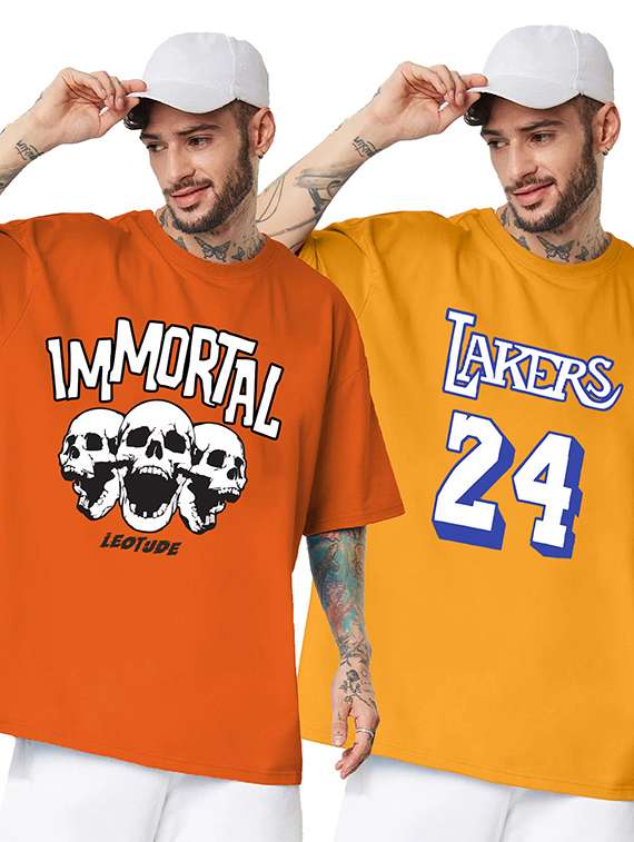 pack of 2 men printed round neck polyester multicolor t-shirt