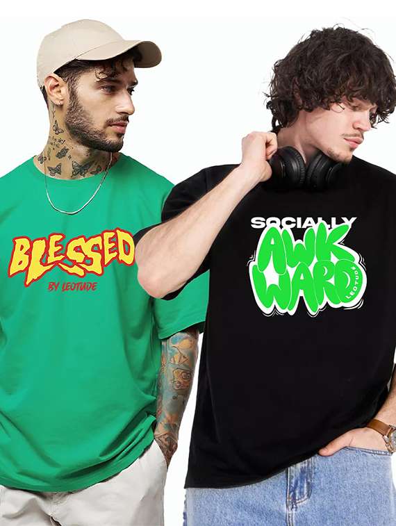 pack of 2 men printed round neck polyester multicolor t-shirt