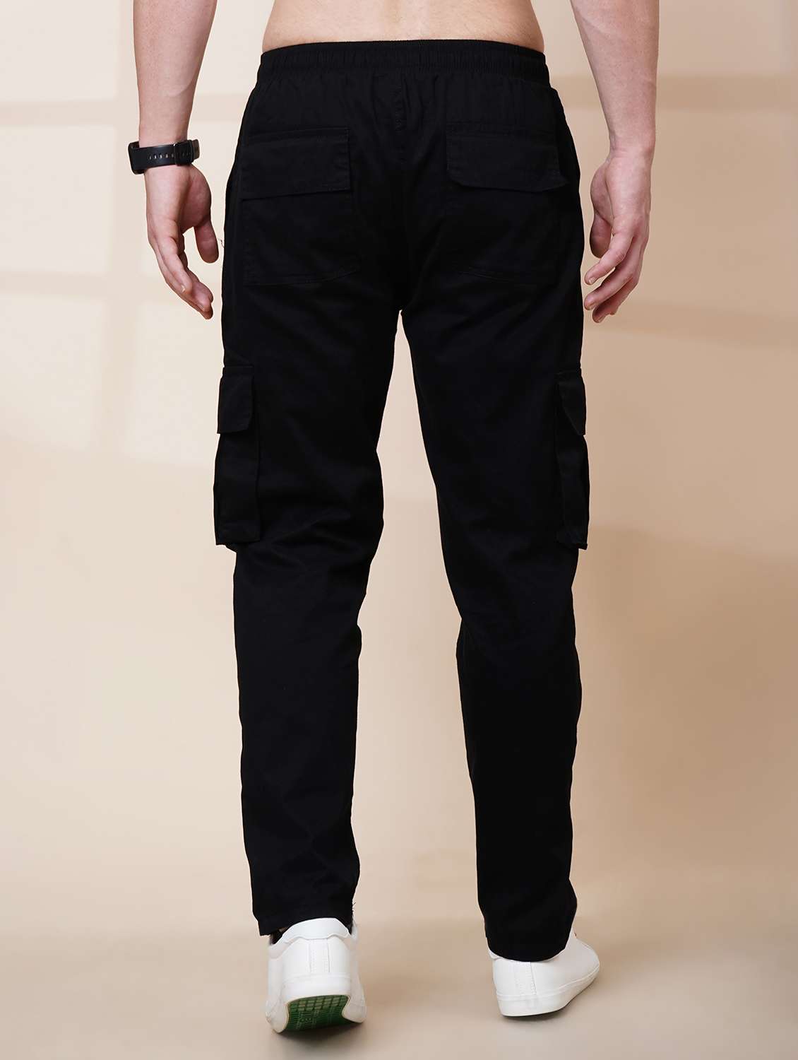 men solid high rise regular fit cargo  - 22455517 -  Standard Image - 3