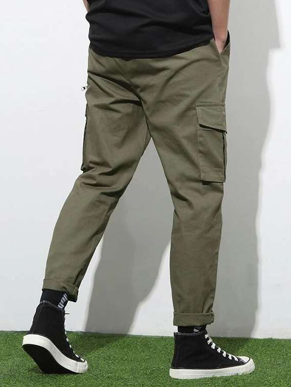 men solid high rise regular fit cargo - 22455525 -  Standard Image - 3