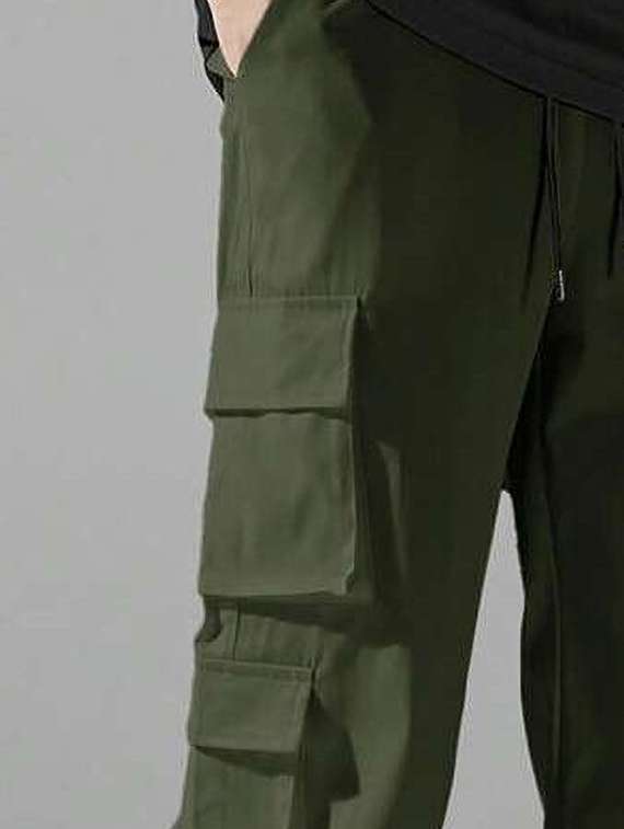 men solid high rise regular fit cargo - 22455527 -  Standard Image - 3