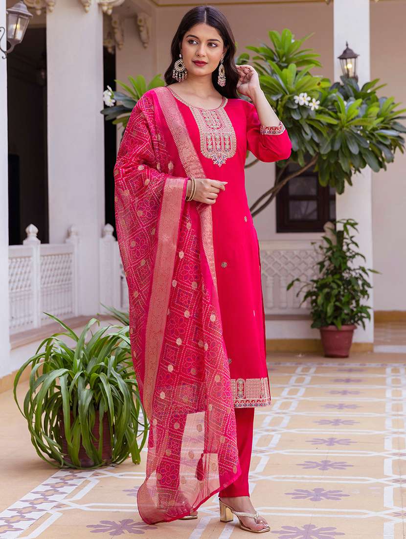 women magenta chanderi straight kurta - 22455529 -  Standard Image - 5