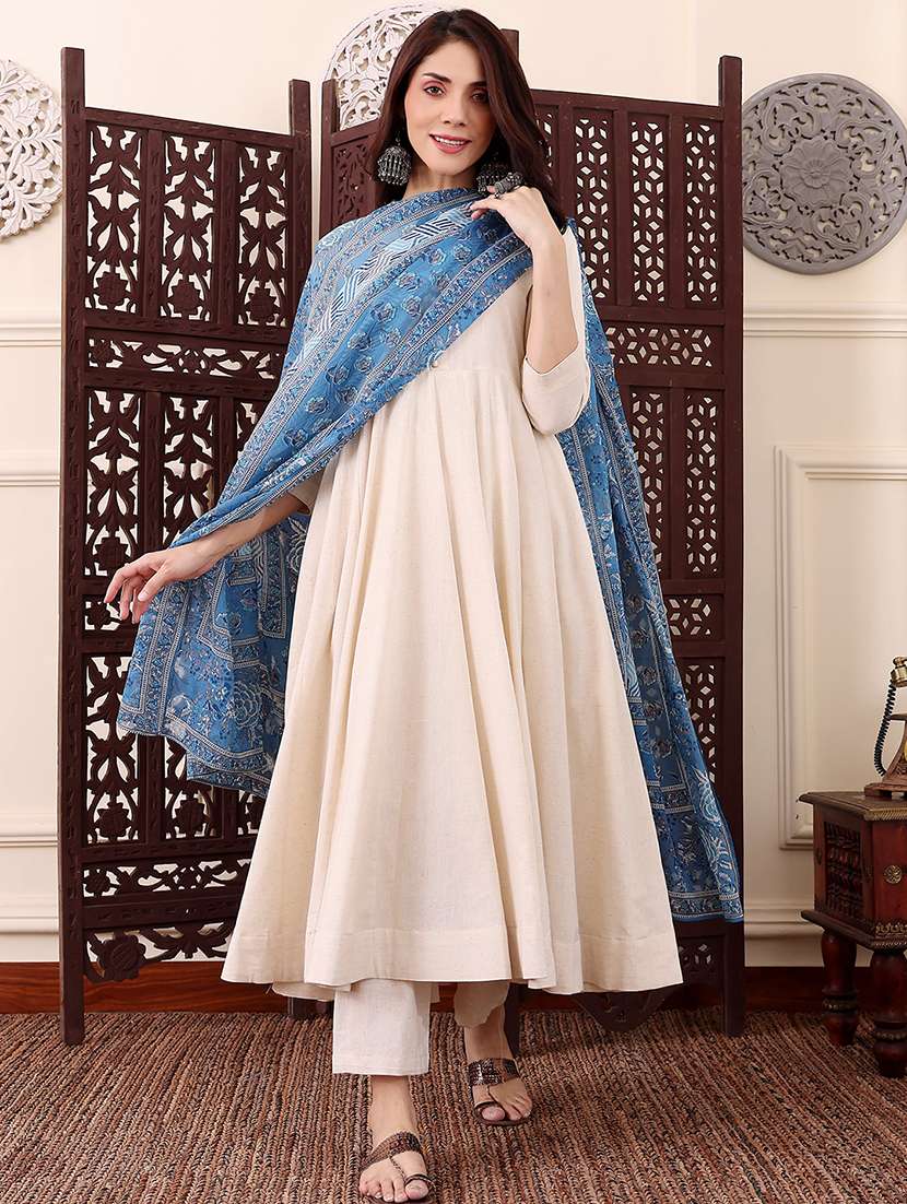 women cream chanderi flared kurta - 22455533 -  Standard Image - 3