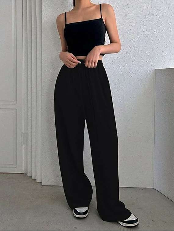 women black lycra wide leg trouser - 22455547 -  Standard Image - 3