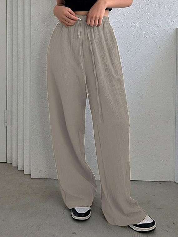 women khaki lycra wide leg trouser