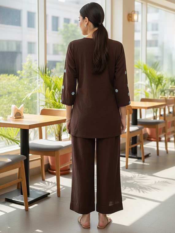 women brown co-ord set - 22455566 -  Standard Image - 3