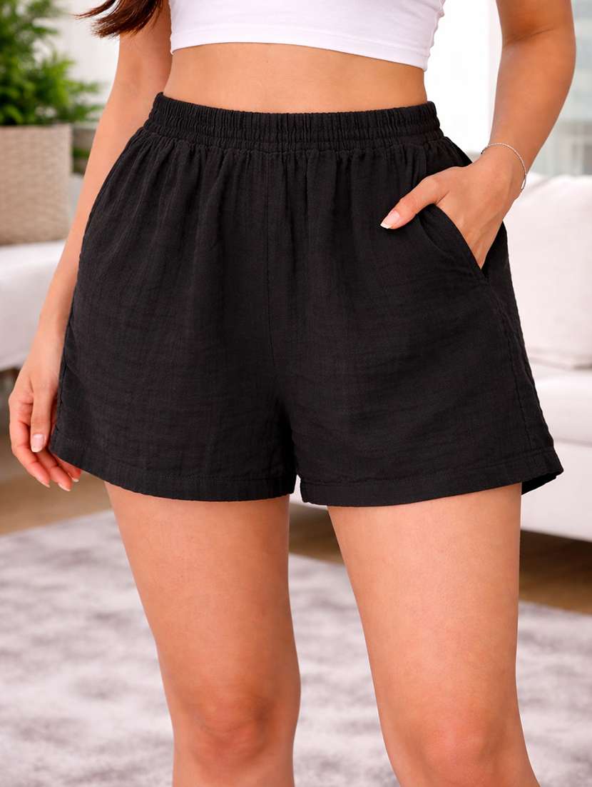 women nblack cotton loungewear short