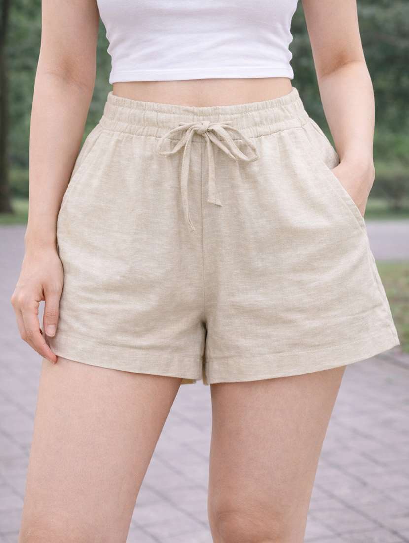 women cream cotton loungewear short