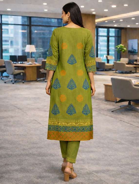 women printed three quarter sleeve straight kurta - 22455850 -  Standard Image - 3