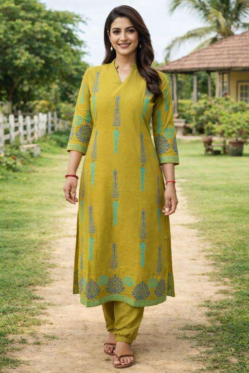 women printed three quarter sleeve straight kurta