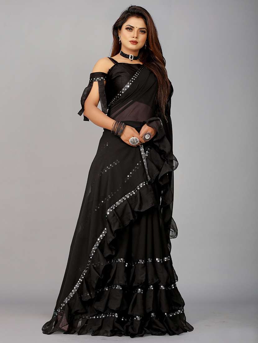 women embellished ruffle saree with blouse 