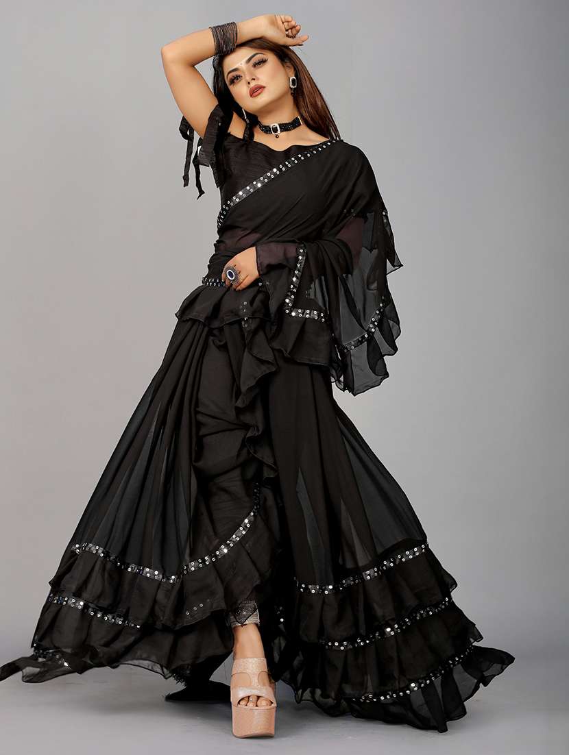 women embellished ruffle saree with blouse  - 22455853 -  Standard Image - 5