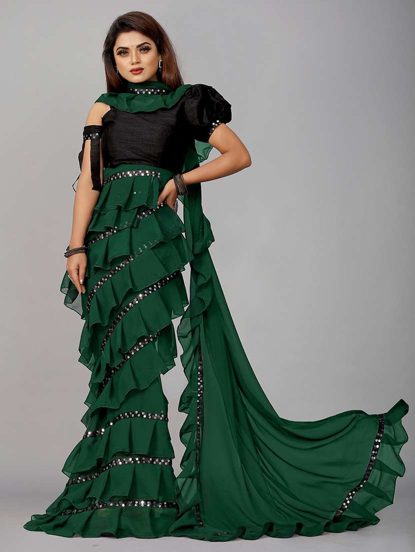 women embellished ruffle saree with blouse 
