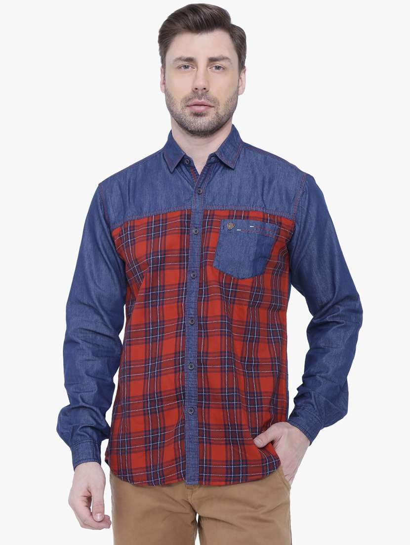 men checkered long sleeve regular fit casual shirt