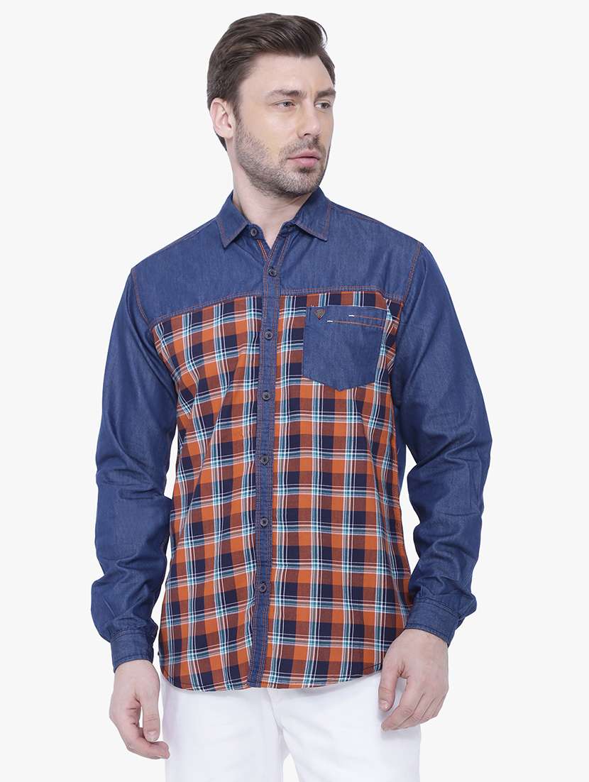men checkered long sleeve regular fit casual shirt