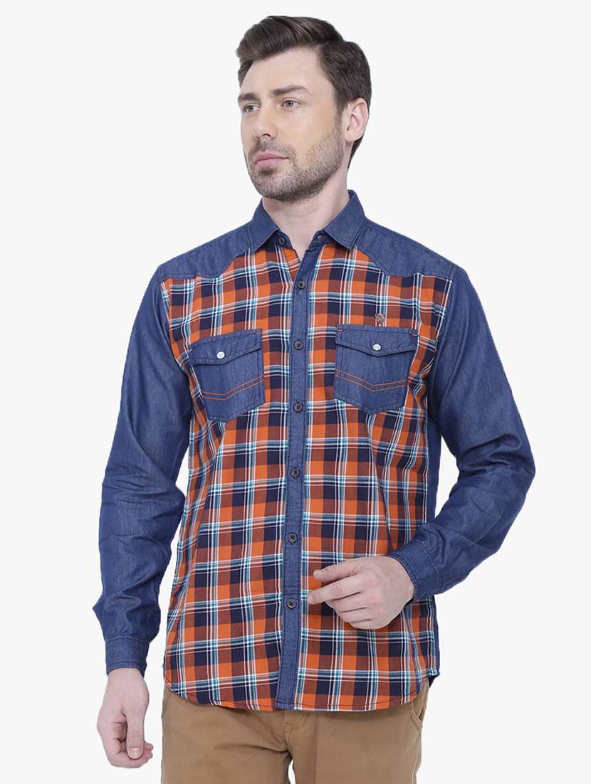 men checkered long sleeve regular fit casual shirt