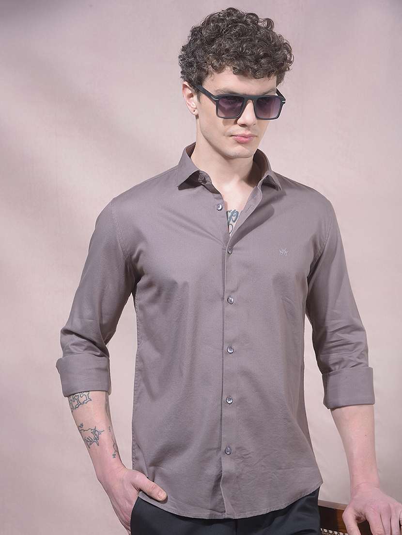 men solid long sleeve slim fit casual shirt