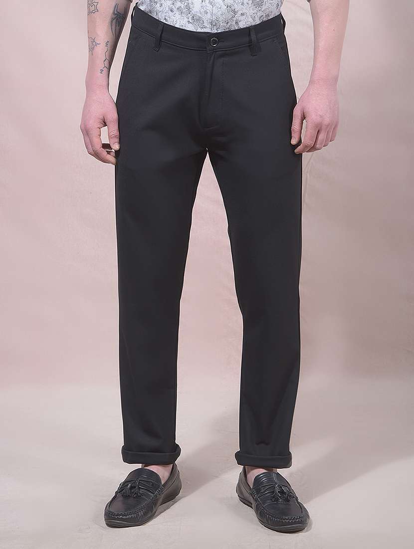 men solid mid rise chinos casual trouser