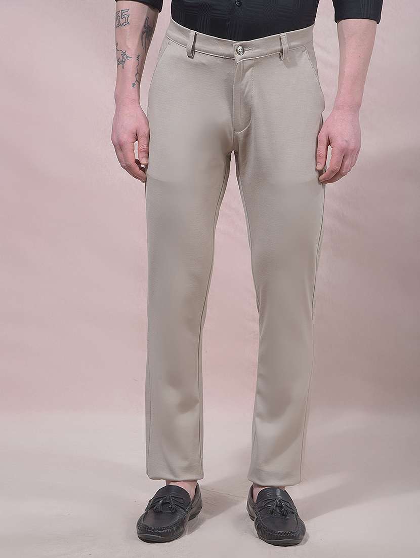 men solid mid rise chinos casual trouser