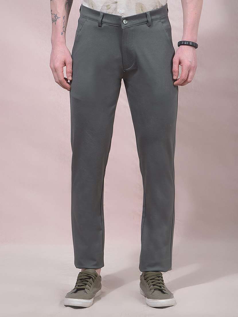 men solid mid rise chinos casual trouser