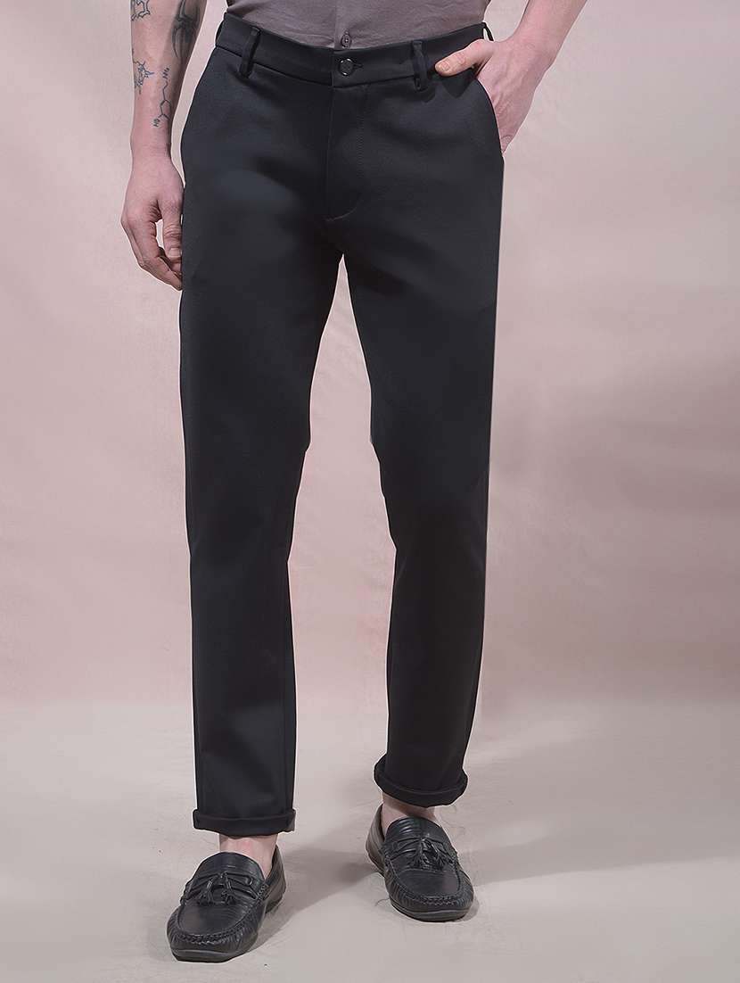 men solid mid rise chinos casual trouser