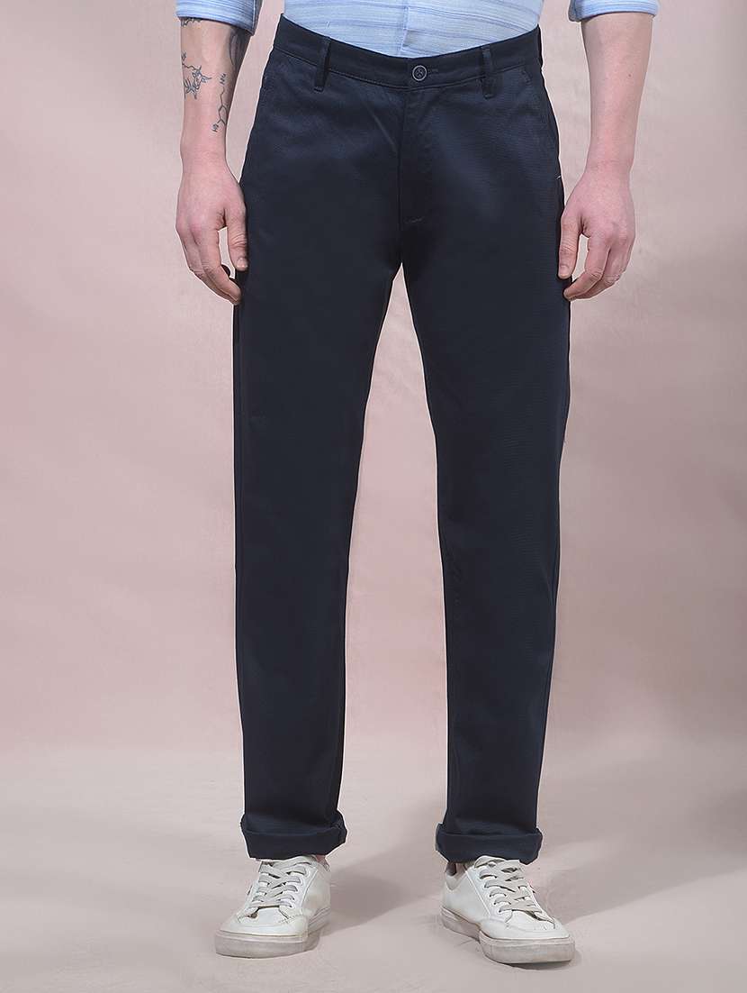 men solid mid rise chinos casual trouser