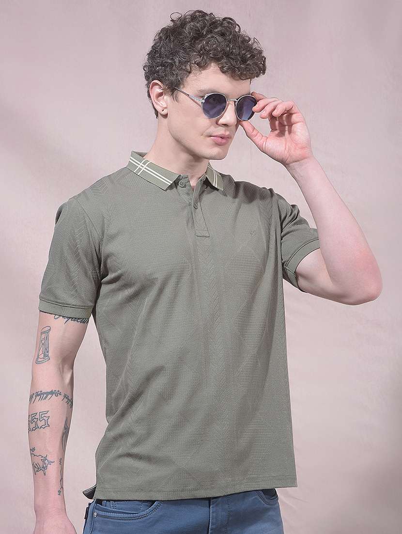 men olive cotton blend plain t-shirt