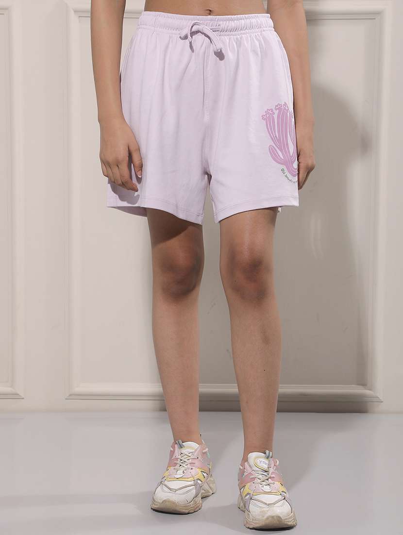 girls  printed purple cotton blend shorts shorts and three-fourth