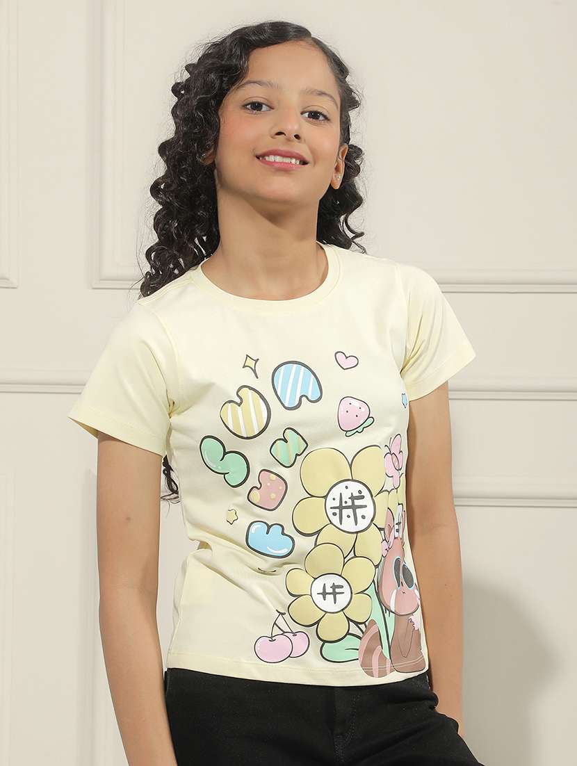 Girls Yellow Cotton Tee - 22456020 -  Standard Image - 3