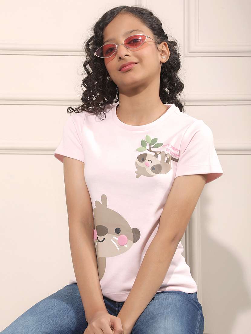 girl pink cotton blend tee