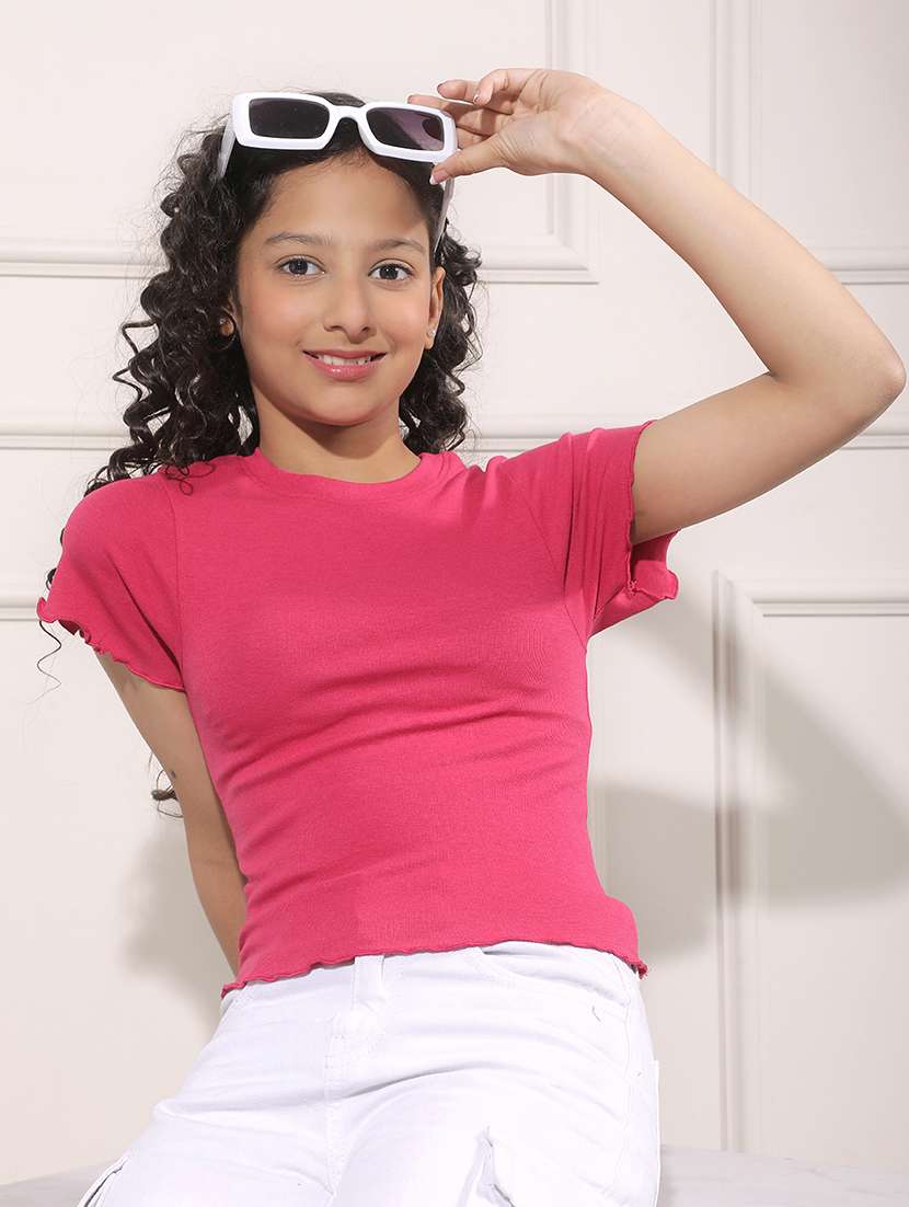 pink cotton blend plain tee