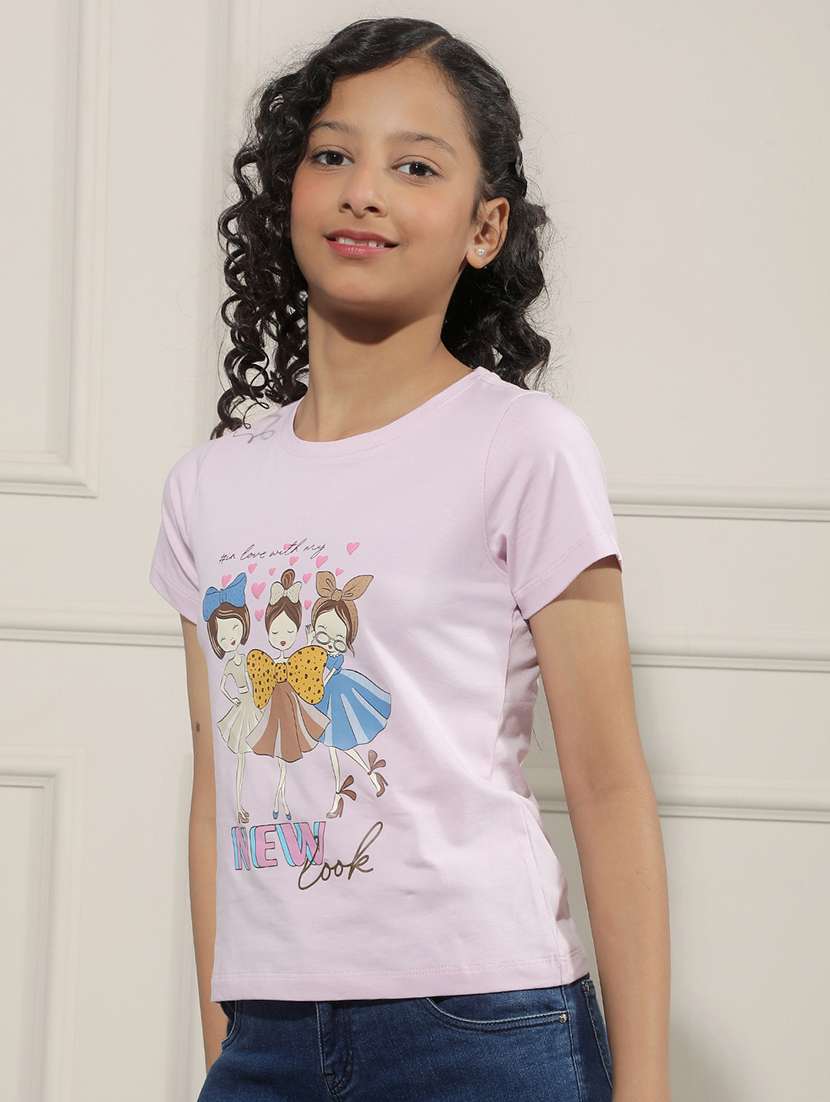 Girls Purple Cotton Tee - 22456038 -  Standard Image - 3