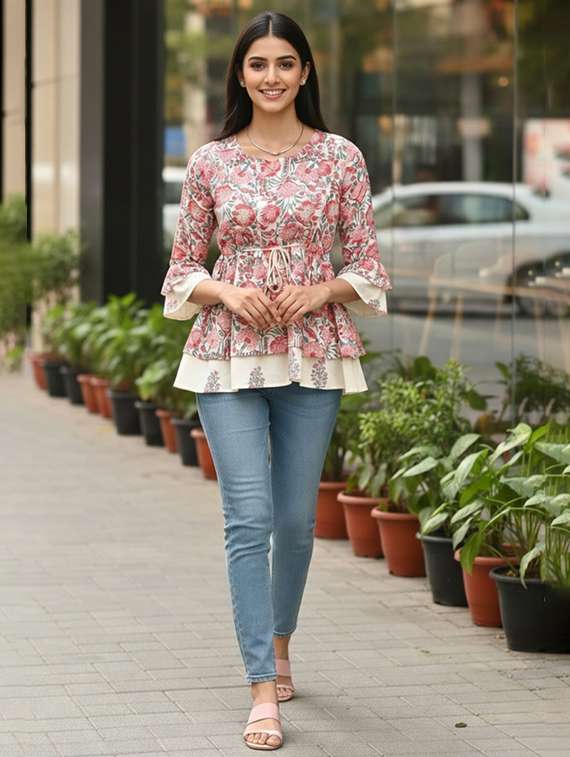women beige cotton straight kurti - 22456048 -  Standard Image - 5