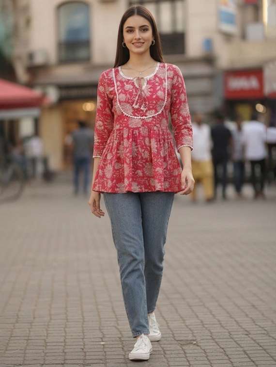 women pink cotton straight kurti - 22456051 -  Standard Image - 3