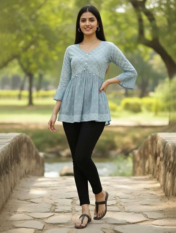 women blue cotton straight kurti - 22456052 -  Standard Image - 5
