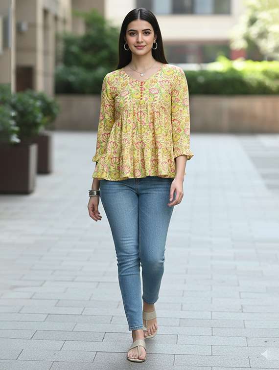 women yellow cotton straight kurti - 22456059 -  Standard Image - 3