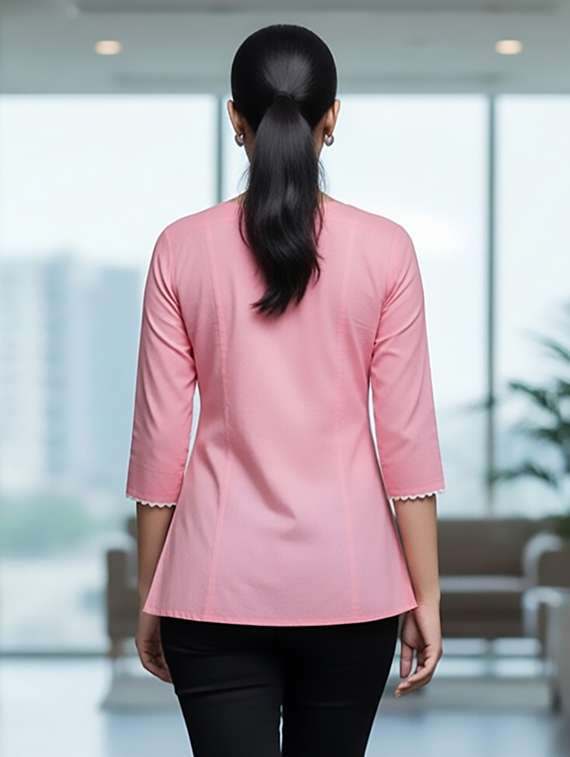 women pink cotton straight kurti - 22456061 -  Standard Image - 3