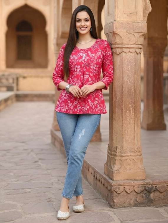 Women Pink Cotton Straight Kurti - 22456062 -  Standard Image - 3