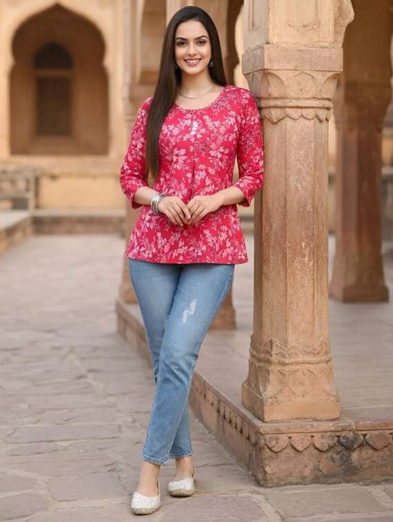 Women Pink Cotton Straight Kurti - 22456062 -  Standard Image - 5