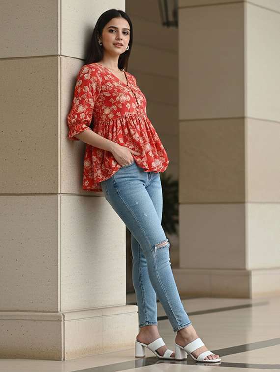 women red cotton straight kurti - 22456067 -  Standard Image - 5