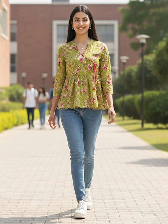 women green cotton straight kurti - 22456068 -  Standard Image - 3