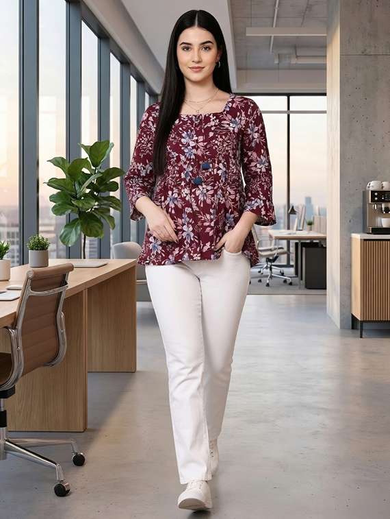 women maroon cotton straight kurti - 22456069 -  Standard Image - 3