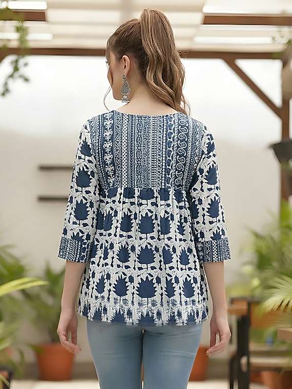 women navy blue cotton straight kurti - 22456071 -  Standard Image - 3